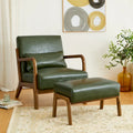 Glitzhome 30.75-Inch Mid-Century PU Leather Armchair and Ottoman Set