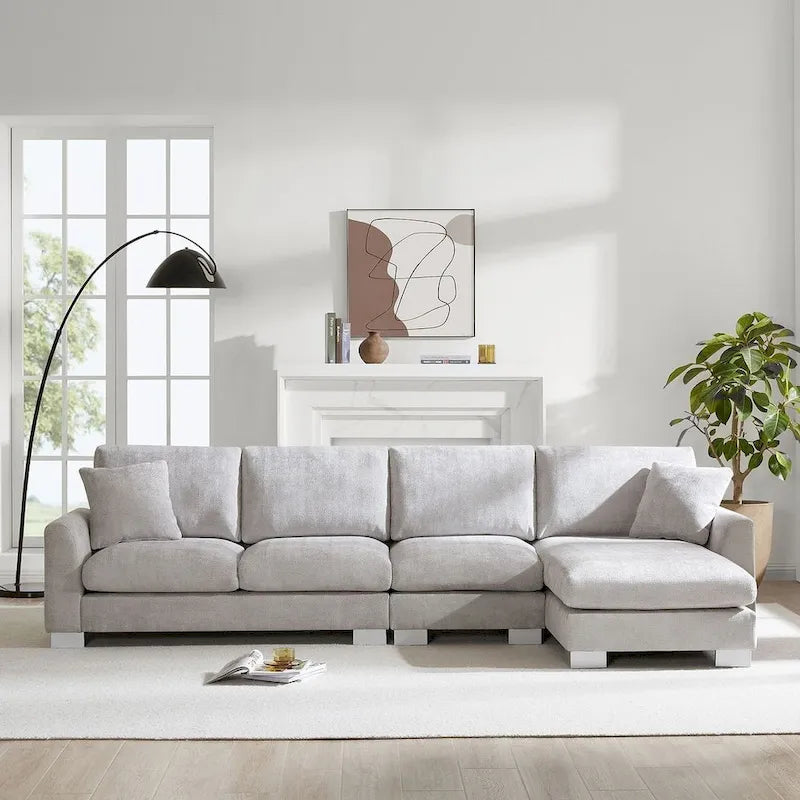 Spacious L-Shaped Chenille Sectional Sofa with Chaise Lounge for Living Room, Apartment, or Office