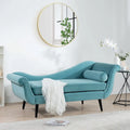 Upholstered Indoor Chaise Lounge Chair with Scroll Arms, Reclining Feature, Rolled Accent Pillow, and Sturdy Solid Wood Legs