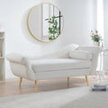 Upholstered Indoor Chaise Lounge Chair with Scroll Arms, Reclining Feature, Rolled Accent Pillow, and Sturdy Solid Wood Legs