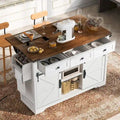 53.7-Inch Farmhouse Kitchen Island with Power Outlet, Featuring 2 Sliding Barn Doors and Drop Leaf Design