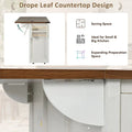 53.7-Inch Farmhouse Kitchen Island with Power Outlet, Featuring 2 Sliding Barn Doors and Drop Leaf Design