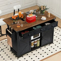 53.7-Inch Farmhouse Kitchen Island with Power Outlet, Featuring 2 Sliding Barn Doors and Drop Leaf Design