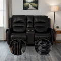 Authentic Leather Black Power Recliner Sofa Set: Loveseat and Recliner with Adjustable Headrest and Extendable Footrest