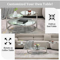 3-Tier Round Glass Coffee Table with 360-Degree Rotating Top