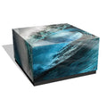 Sapphire Sea Beveled Art Glass Cocktail Table with Black Plinth Base - Reverse Printed Design