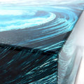 Sapphire Sea Beveled Art Glass Cocktail Table with Black Plinth Base - Reverse Printed Design