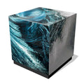 Sapphire Sea Beveled Art Glass Cocktail Table with Black Plinth Base - Reverse Printed Design