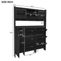 Elegant Hall Tree Shoe Cabinet with Storage Shelf, 6 Flip Drawers, Tempered Glass Doors, and 4 Hooks