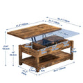 Moasis Farmhouse Lift-Top Coffee Table with Expandable Surface, Hidden Storage, and Shelf for Living Room