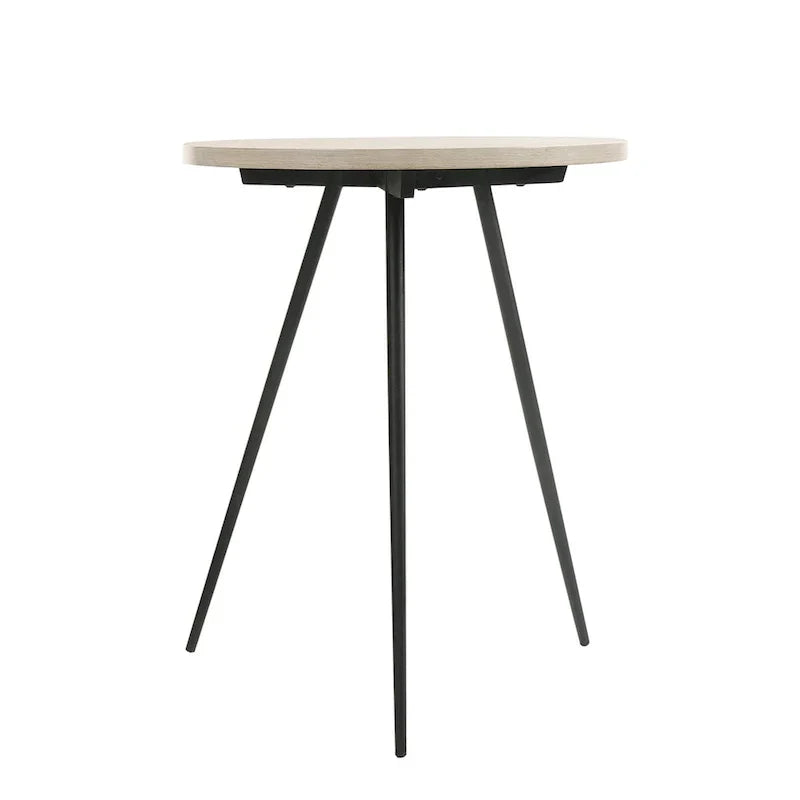 Round Oak White and Black Side Table with Metal Base