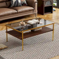 Modern Rectangular Coffee Table with Tempered Glass Surface for Living Room