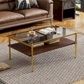 Modern Rectangular Coffee Table with Tempered Glass Surface for Living Room