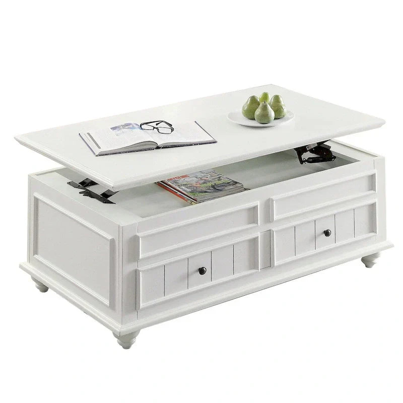 48-Inch Lift-Top Coffee Table with 2 Drawers in White Poplar Wood
