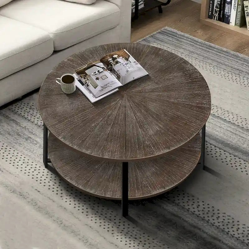 Two-Tier Round Coffee Table with Storage