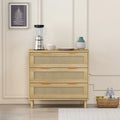 Oak Storage Cabinet with 3 Rattan Drawers - Dimensions: 31.5L x 15.55W x 30.12H