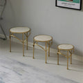 Set of 3 Decorative Gold Metal Round Plant Stands with Modern White Marble Top - Stylish End Side Tables