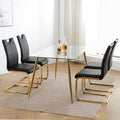 4-Piece Modern Faux Leather Dining Chair Set with Gold Metal Legs and Padded Seats