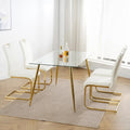 4-Piece Modern Faux Leather Dining Chair Set with Gold Metal Legs and Padded Seats