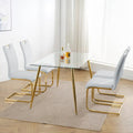 4-Piece Modern Faux Leather Dining Chair Set with Gold Metal Legs and Padded Seats
