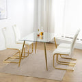 4-Piece Modern Faux Leather Dining Chair Set with Gold Metal Legs and Padded Seats