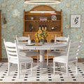 5-Piece Retro Wood Dining Set: Round Extendable Table with 4 Upholstered Chairs