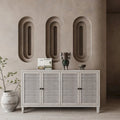 60-Inch Farmhouse Natural Wood Wash Wooden Sideboard Buffet Server with 4 Shutter Doors - Accent Storage Cabinet
