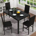 Grondin Contemporary 5-Piece Dining Set with Tempered Glass Table and 4 Diamond-Stitched PU Leather Chairs