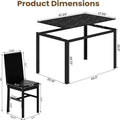 Grondin Contemporary 5-Piece Dining Set with Tempered Glass Table and 4 Diamond-Stitched PU Leather Chairs