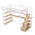 MERAX Twin Metal Loft Bed with Staircase, Desk, and Shelving