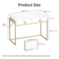 Anmytek Contemporary White and Gold Computer Desk - Stylish Vanity Writing Table with 2 Drawers for Home Office