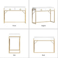 Anmytek Contemporary White and Gold Computer Desk - Stylish Vanity Writing Table with 2 Drawers for Home Office
