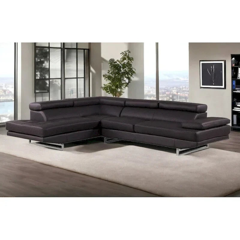 HomeRoots 124" Black Leather L-Shaped Two-Piece Corner Sectional