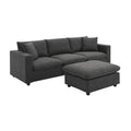 Contemporary L-Shaped Sectional Sofa Set with 2 Complimentary Pillows, 4-Seater Polyester Couch and Convertible Ottoman
