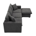 Contemporary L-Shaped Sectional Sofa Set with 2 Complimentary Pillows, 4-Seater Polyester Couch and Convertible Ottoman