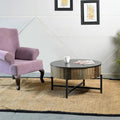 Rustic Vintage Round Coffee Table with Storage