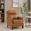 Authentic Leather Pushback Recliner with Adjustable Seat Back and Sturdy Wooden Legs