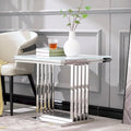 Elegant 24-Inch Square Silver and Glass End Table with Stainless Steel Base