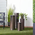 Set of 4 Brown Metal Abstract Tall Slim Pedestal Tables with Grooved Shell or Hammered Finish - Roche River Decor