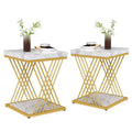 Modern Square End Table with Faux Marble Top and Metal Base