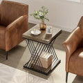 19.75-Inch Square Faux Marble End Table with Gold Accents - Modern Bedside & Living Room Table
