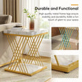 19.75-Inch Square Faux Marble End Table with Gold Accents - Modern Bedside & Living Room Table