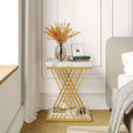 Modern Square End Table with Faux Marble Top and Metal Base