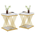 Modern Square End Table with Faux Marble Top and Metal Base