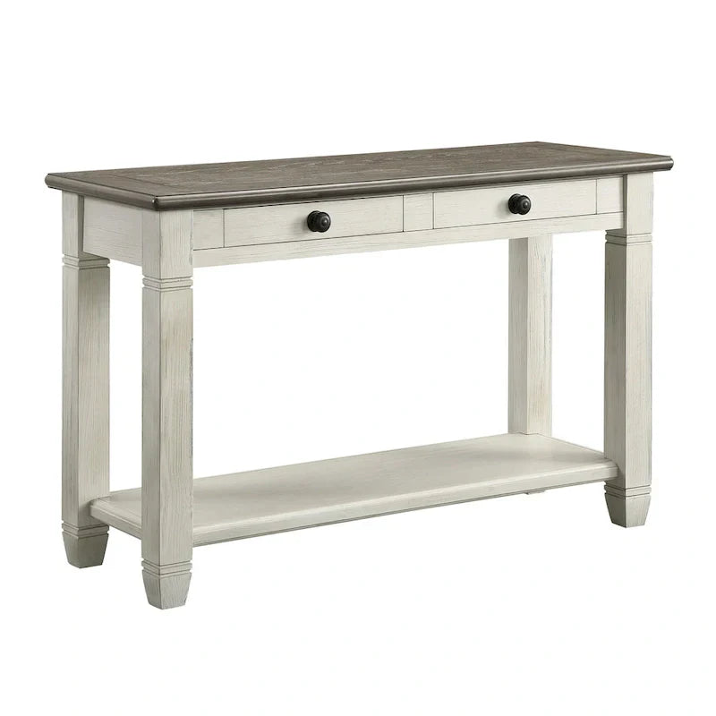 Rome 48-Inch Rectangular Sofa Table with 2 Drawers - White and Brown Solid Wood