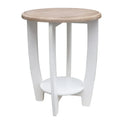 Two-Tiered Round Wooden Side Table in White and Brown