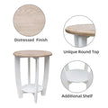 Two-Tiered Round Wooden Side Table in White and Brown