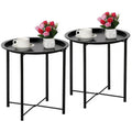 Javlergo Set of 2 Folding Round Steel TV Tray Tables - Compact Side Tables, No Assembly Needed - Dimensions: 18.5 x 18.5 x 19.7 in