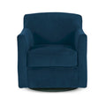 Leena Blue Velvet Swivel Accent Chair with Shelter Style Arms and Black Wood Base