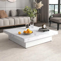 39.4-Inch Square Marble Veneer Coffee Table with Sliding Storage Top